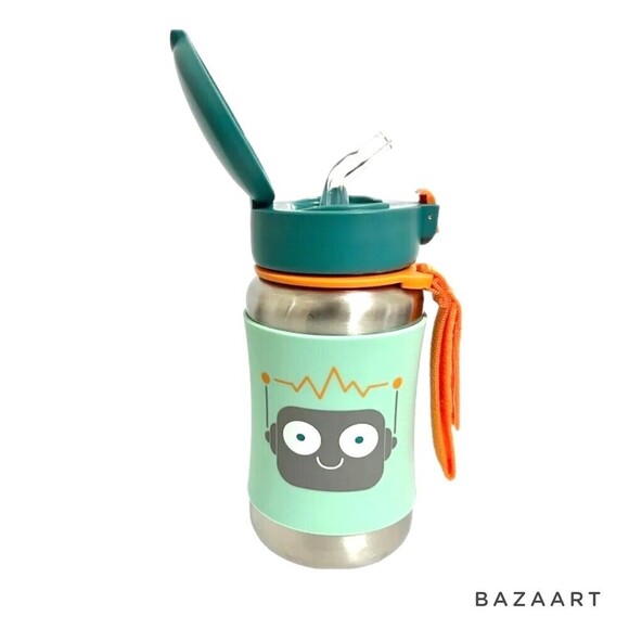 Skip Hop Robot Stainless Steel Straw Bottle 12oz - Picture 3 of 5